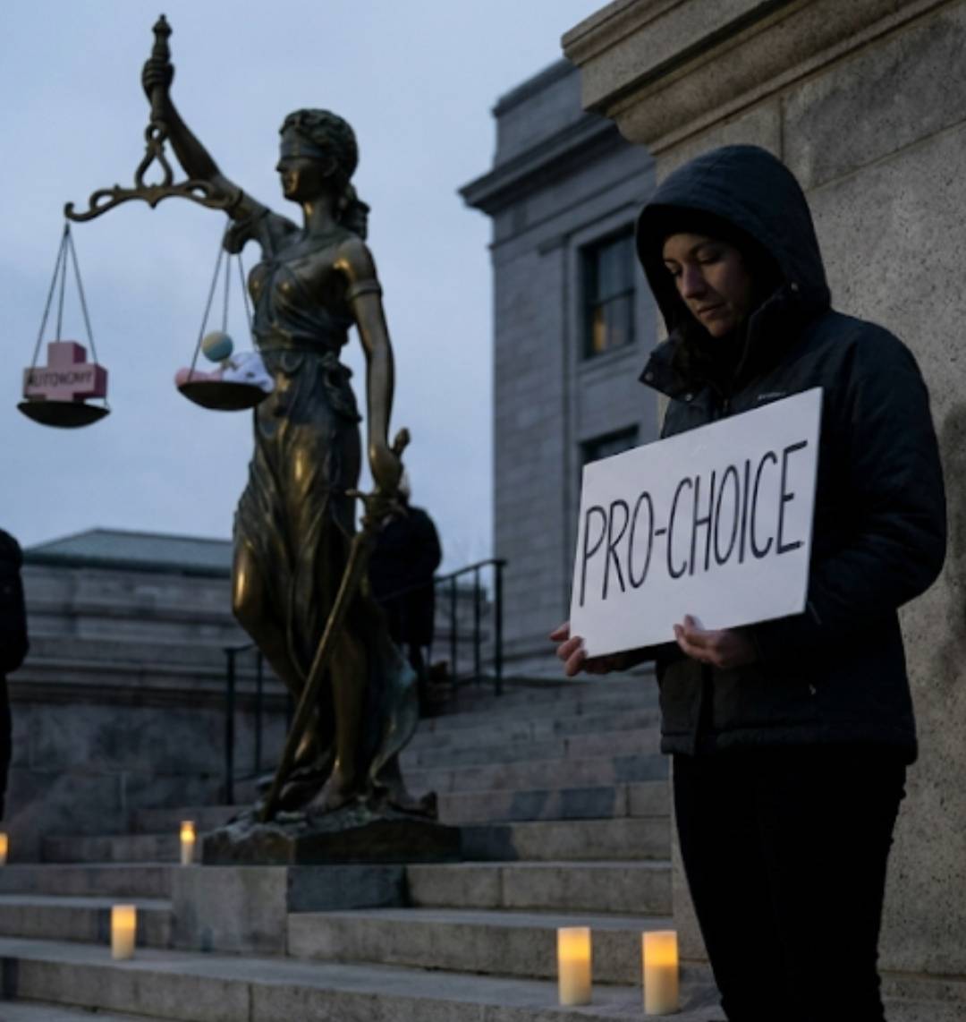 Pro-choice sign and scales of justice